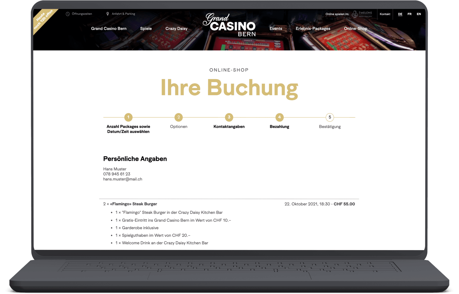 Konfigurator und Webshop für das Grand Casino Bern.