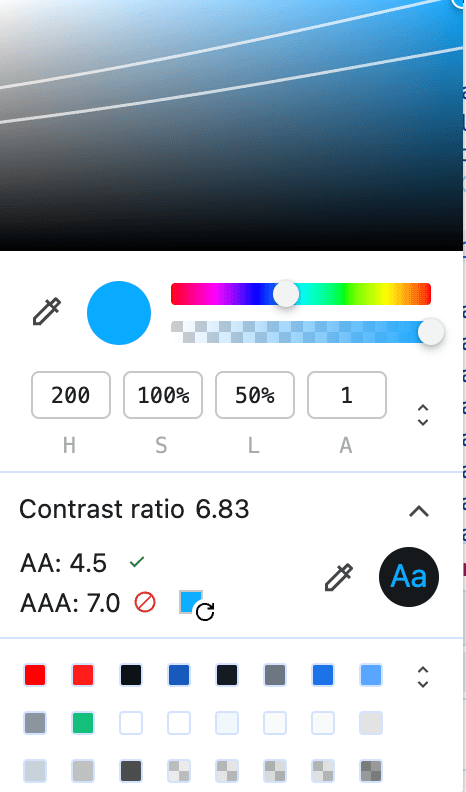 Kontrastanzeige Entwicklertools