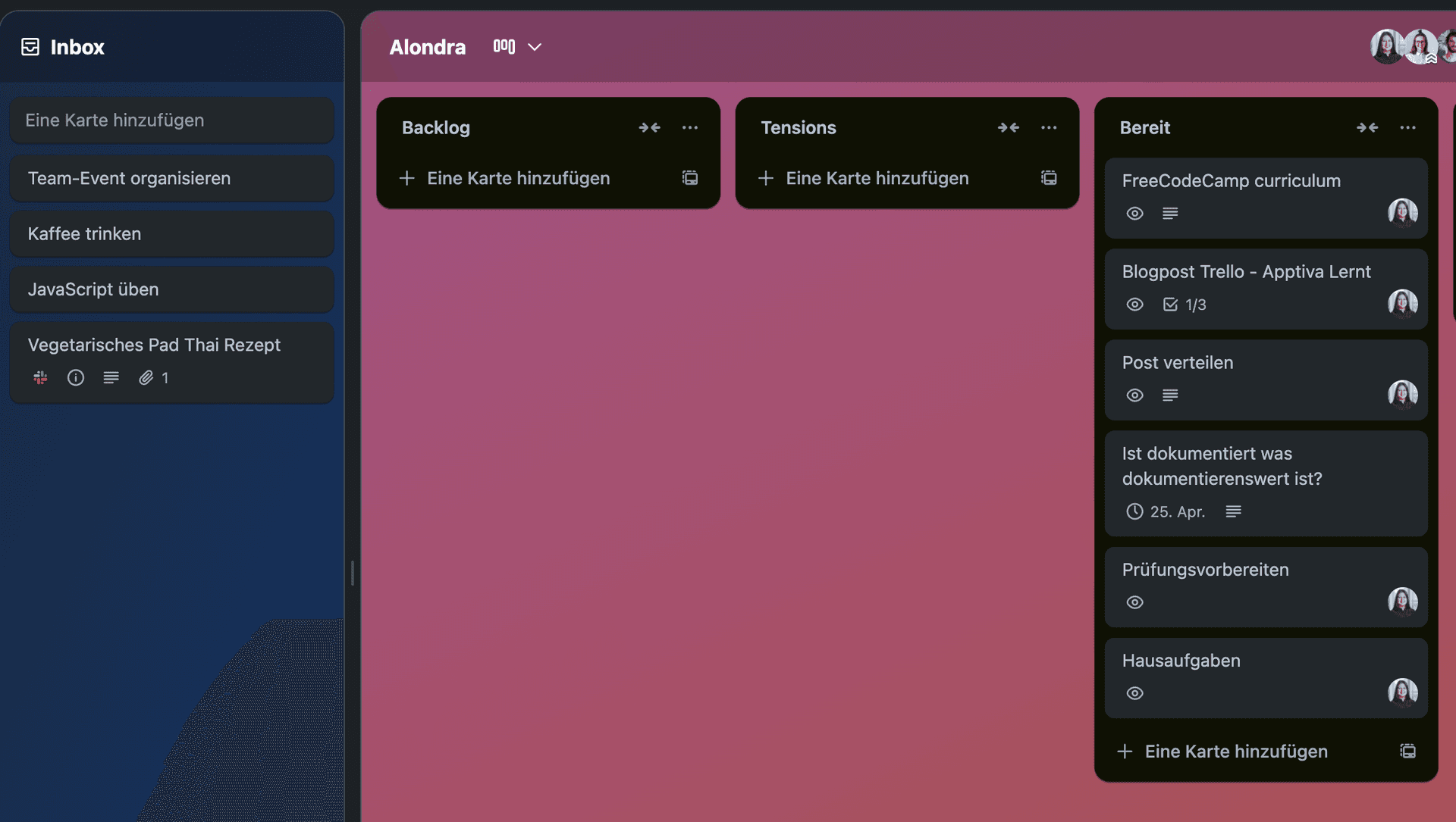 Meine Inbox ist mit Slack verbunden, und ich habe direkt das Pad-Thai-Rezept von Patrik genutzt.