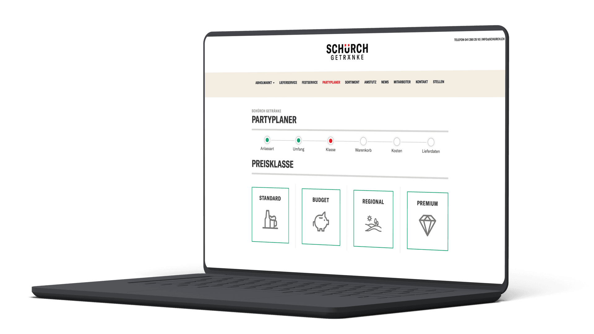 Partyplaner für Schürch Getränke, Webapplikation von der Apptiva