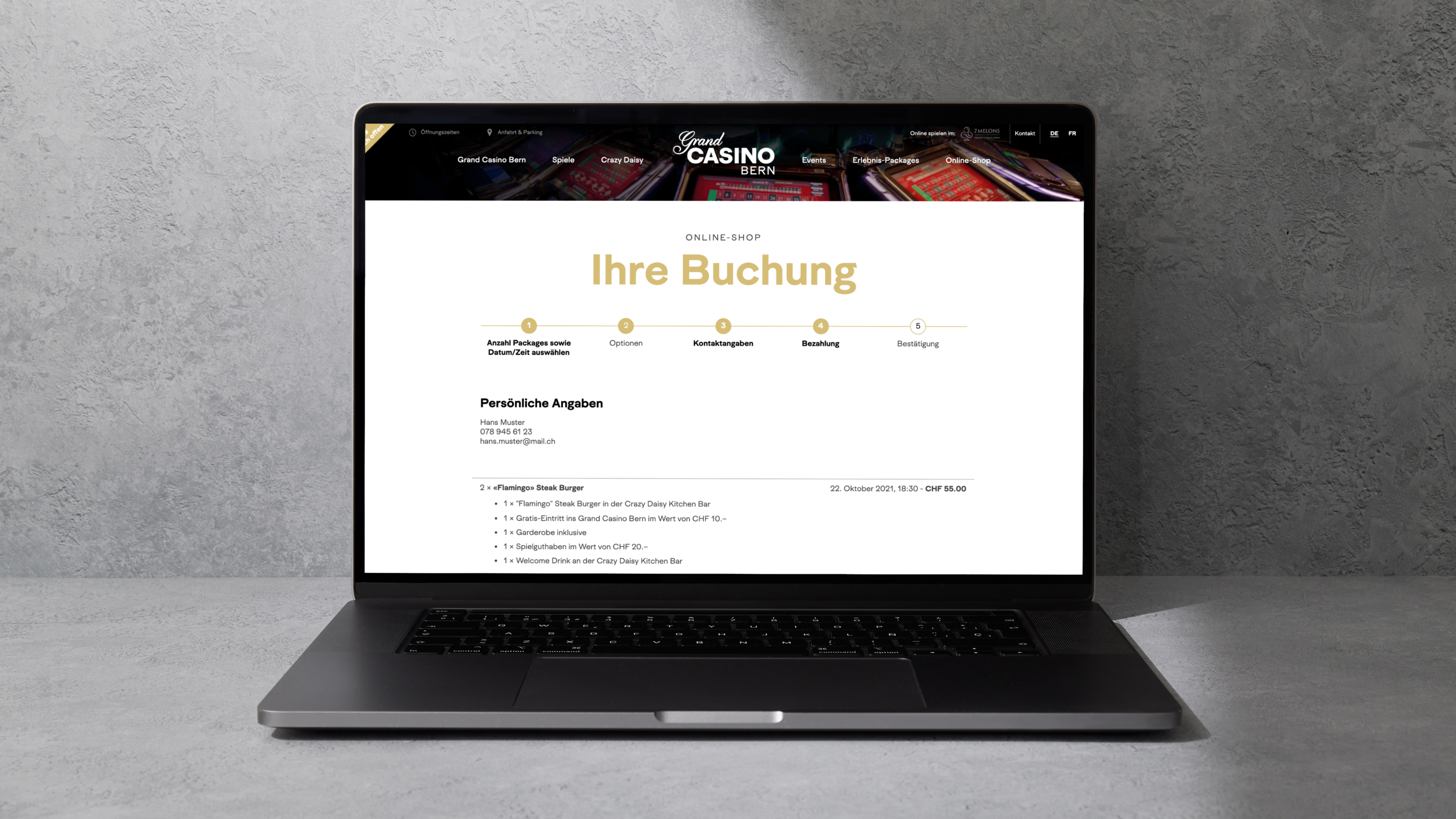 Konfigurator und Webshop für das Grand Casino Bern