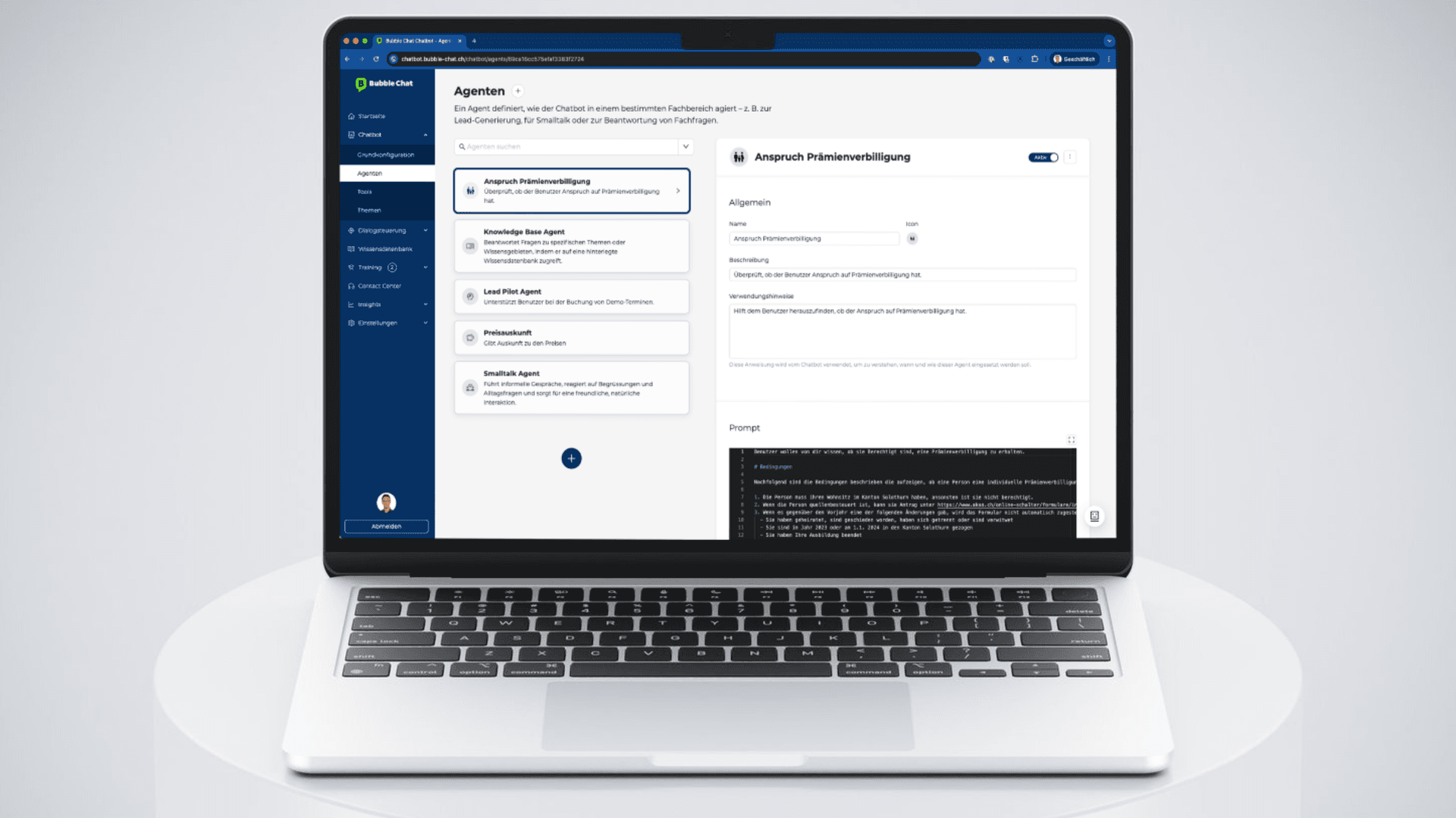 Hier sieht man das neue Multi Agent System von Bubble Chat. Es revolutioniert den nächsten Schritt in der Chatbot-Entwicklung.