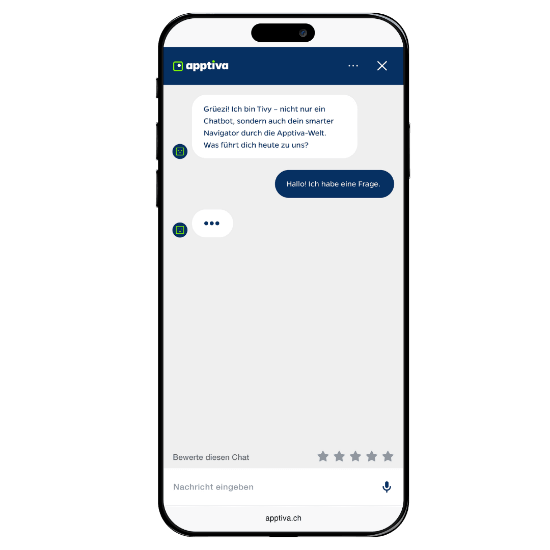 Bubble Chat ist eine Schweizer Chatbot-Plattform von Apptiva, die seit über 10 Jahren sichere, branchenspezifische KI-Lösungen für Unternehmen und öffentliche Institutionen bereitstellt.