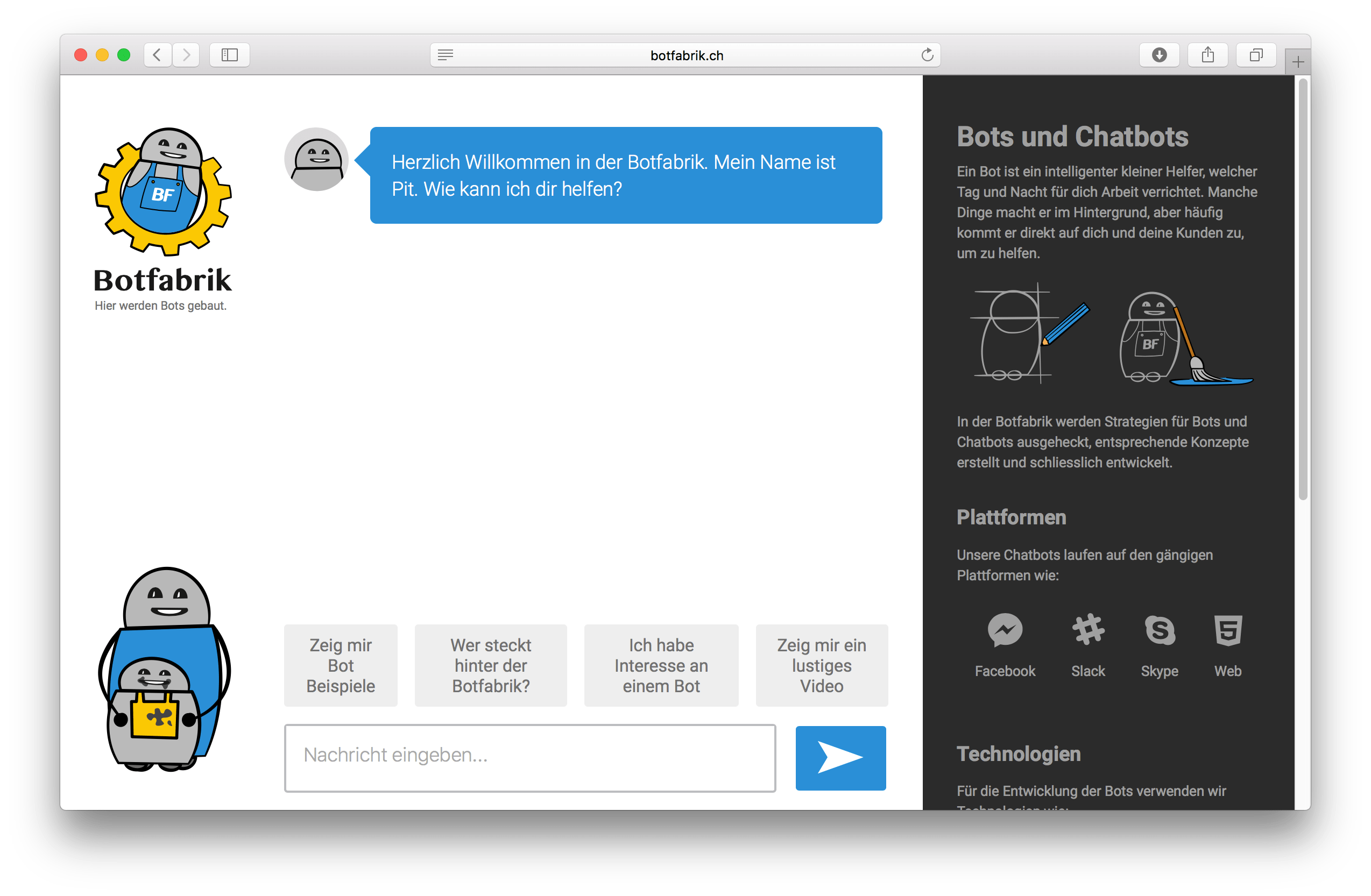 Screenshot der Webseite botfabrik.ch