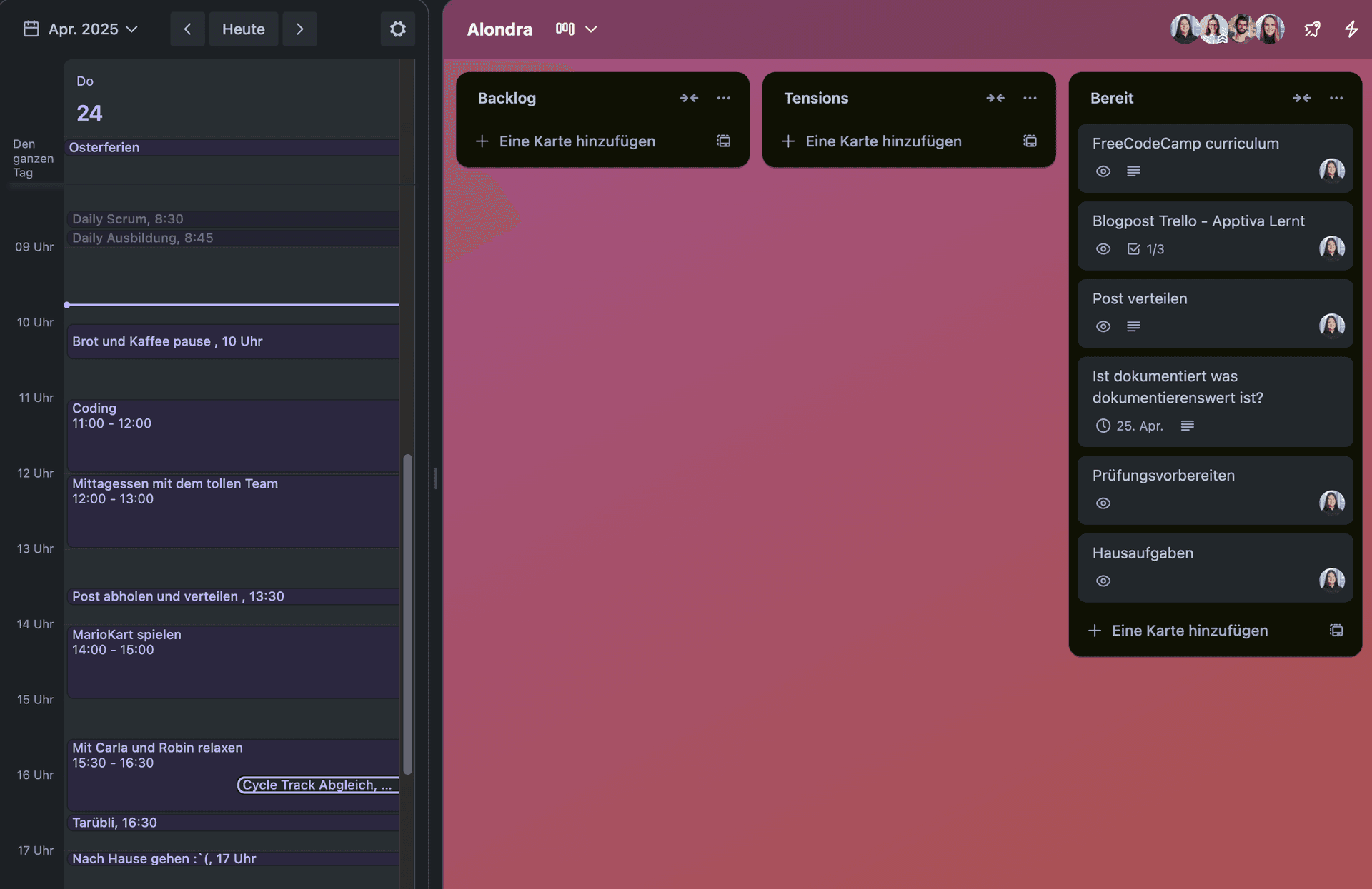 Mein Planner und Board zusammen in einem Fenster