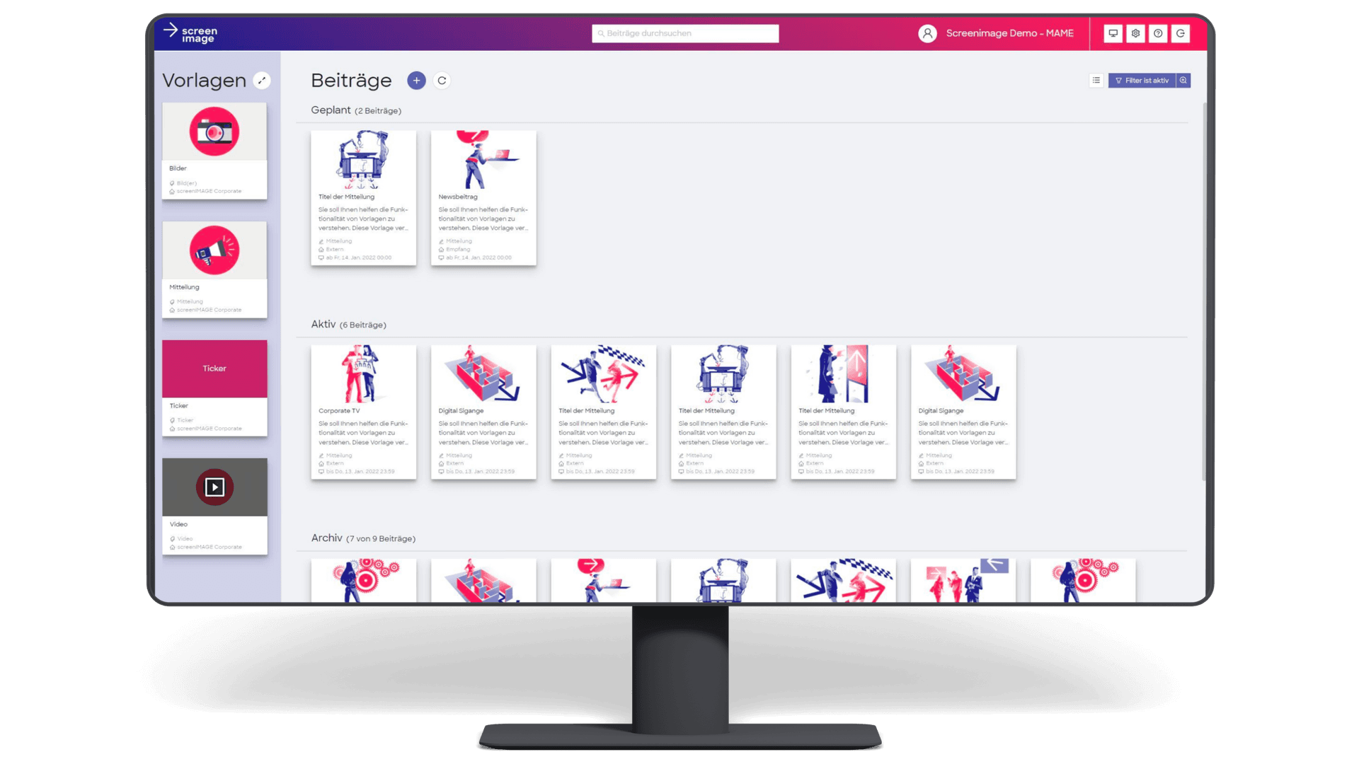 Seit 2017 unterstützen wir die Screenimage Systems AG aus Root bei der Implementierung ihrer Digital Signage Software. Die Apptiva entwickelt individuelle Softwarelösungen für jedes Unternehmen.